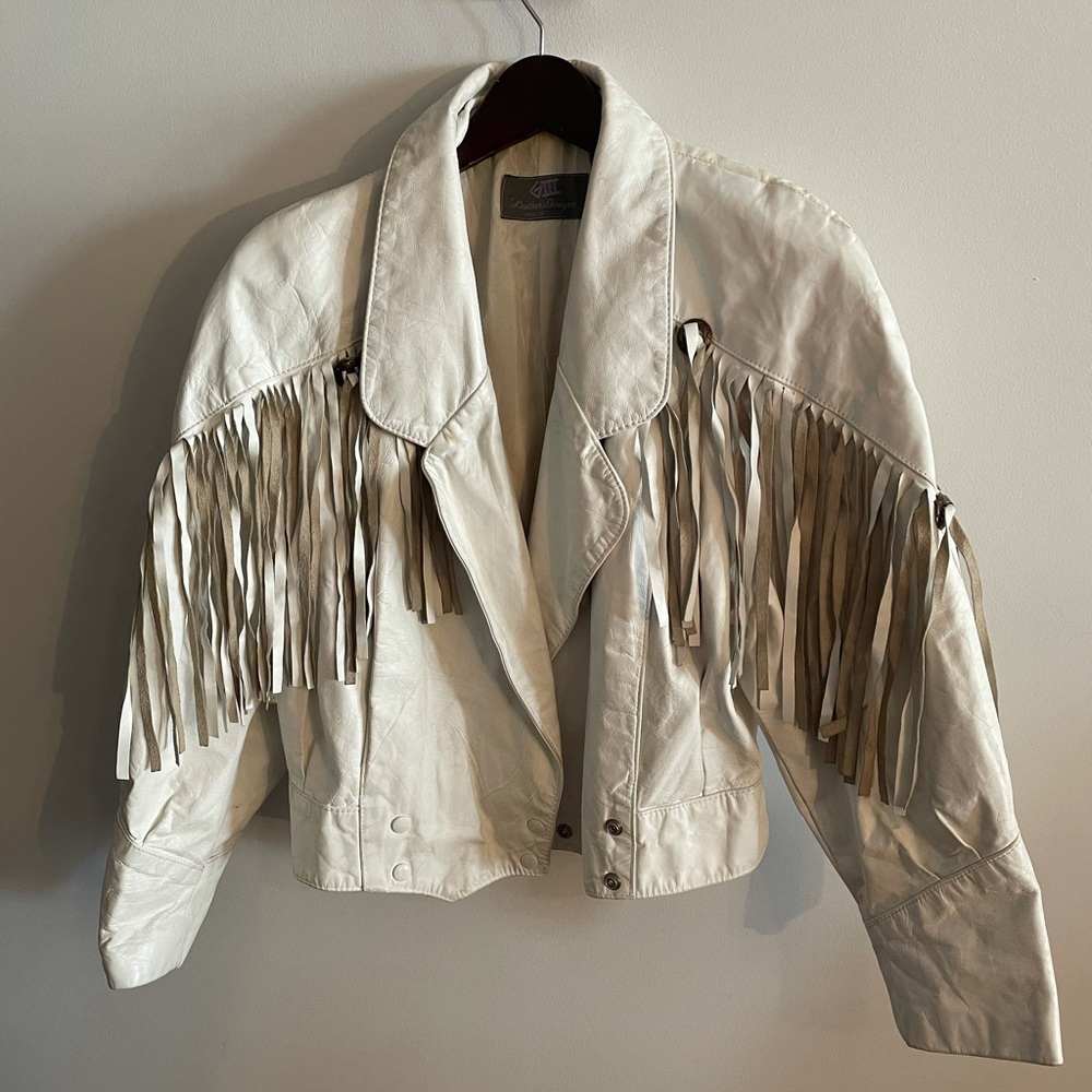 Fringe white leather jacket